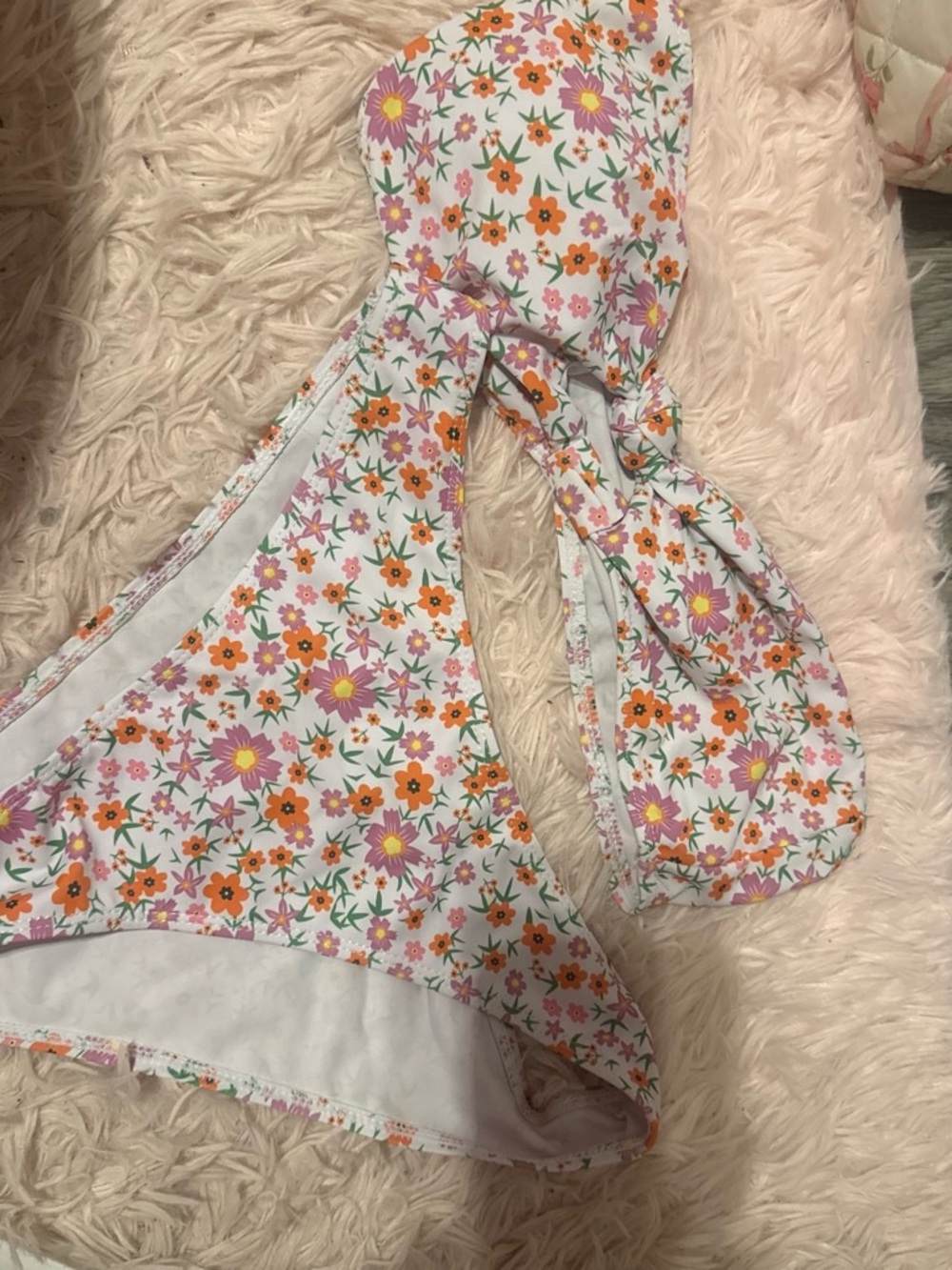 Floral Print Bikini Bottom and Tie-Side Top - White Background